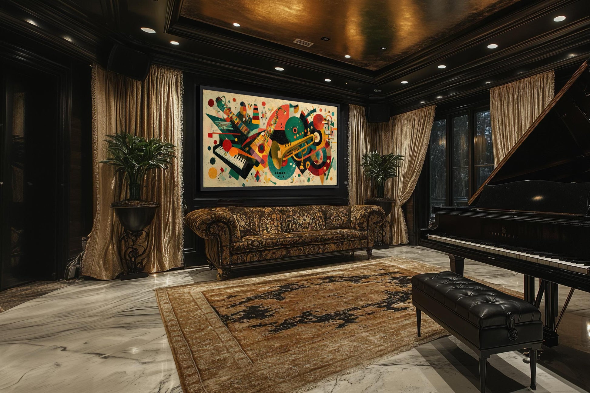 Mid Century Modern Colorful Jazz Instruments Wall Art Canvas Print | Retro Music Decor