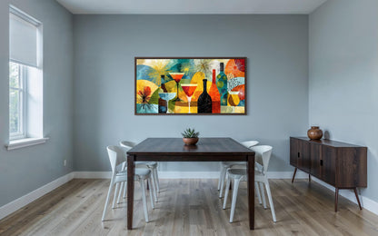 Mid Century Modern Dining Room Wall Art - Retro Cocktail Bar Canvas Print with Martini Glass Painting