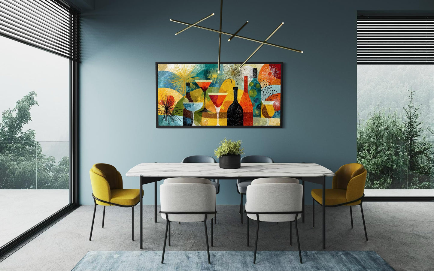 Mid Century Modern Dining Room Wall Art - Retro Cocktail Bar Canvas Print with Martini Glass Painting