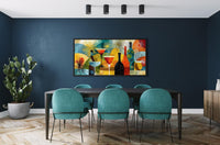 Mid Century Modern Dining Room Wall Art - Retro Cocktail Bar Canvas Print with Martini Glass Painting