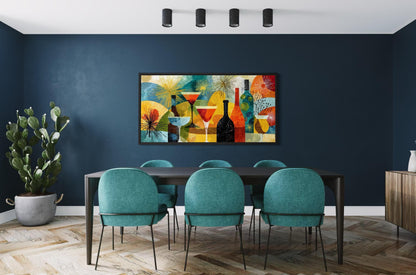 Mid Century Modern Dining Room Wall Art - Retro Cocktail Bar Canvas Print with Martini Glass Painting