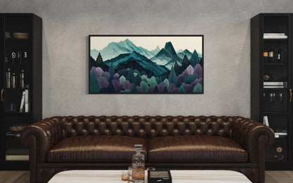 Mid Century Modern Landscape Mountain Forest Canvas Wall Art