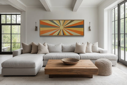 Mid Century Modern Neutral Sun Long Horizontal Framed Canvas Wall Art