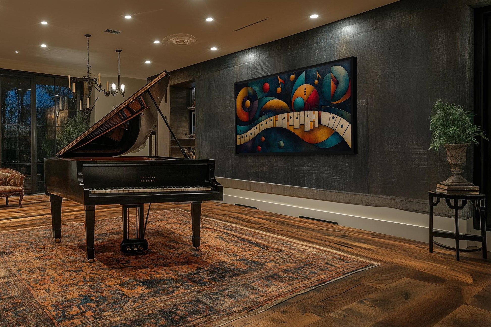 Mid Century Modern Piano Art – Colorful Abstract Music Artwork Canvas Print