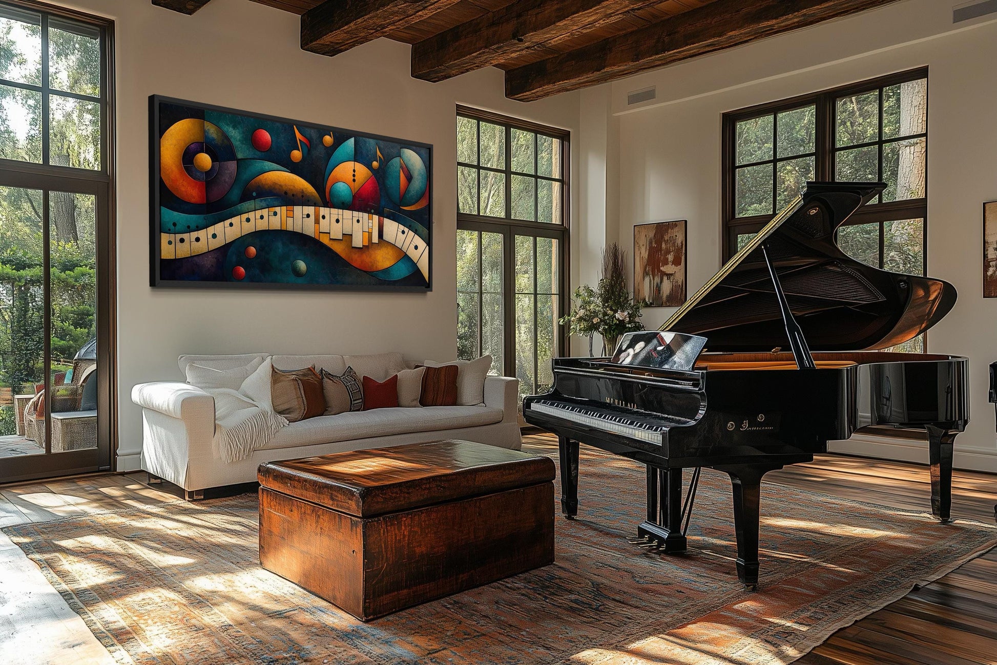 Mid Century Modern Piano Art – Colorful Abstract Music Artwork Canvas Print