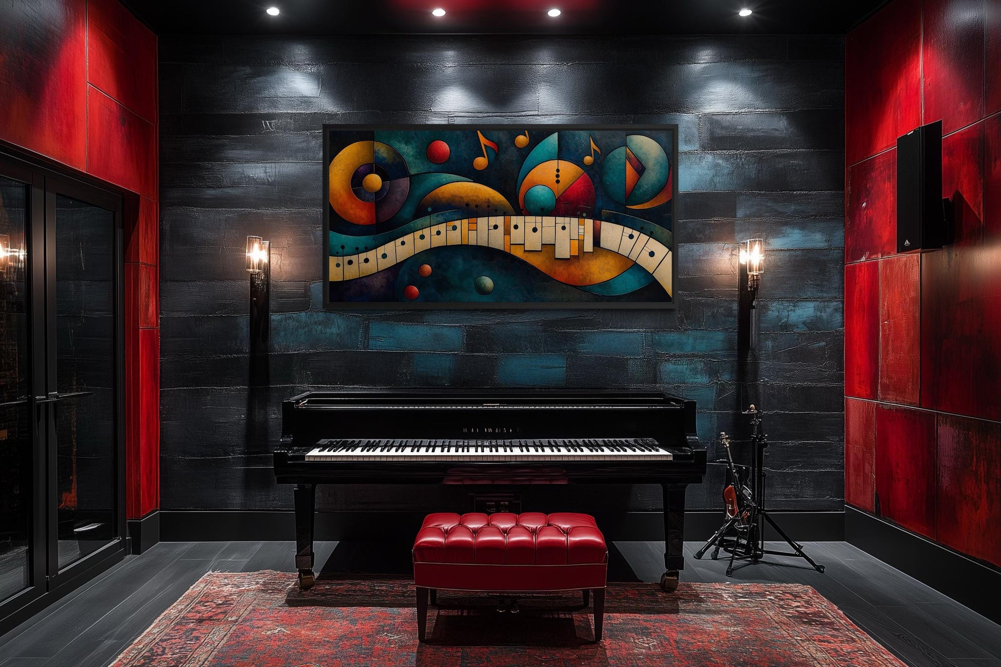 Mid Century Modern Piano Art – Colorful Abstract Music Artwork Canvas Print