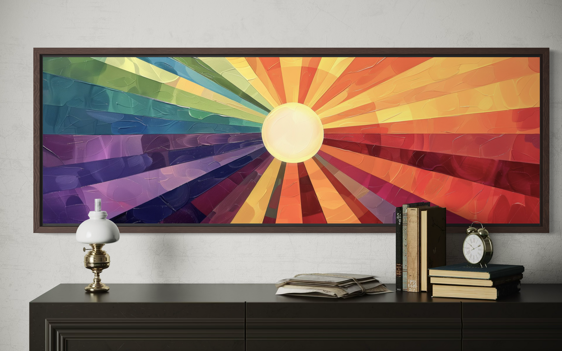 Mid Century Modern Purple Orange Sun Narrow Horizontal Wall Art