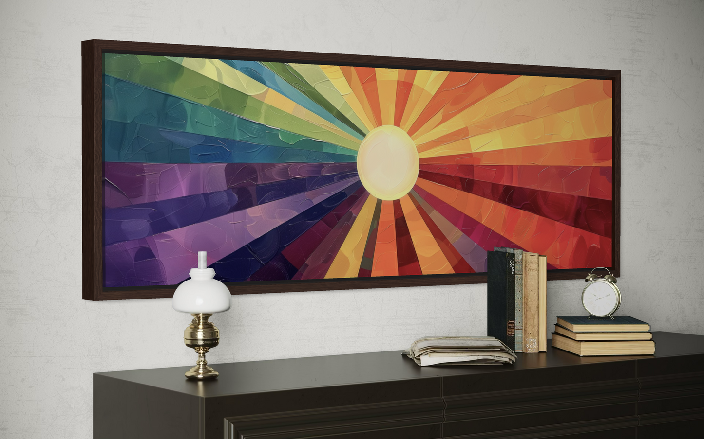 Mid Century Modern Purple Orange Sun Narrow Horizontal Wall Art