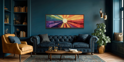 Mid Century Modern Purple Orange Sun Narrow Horizontal Wall Art