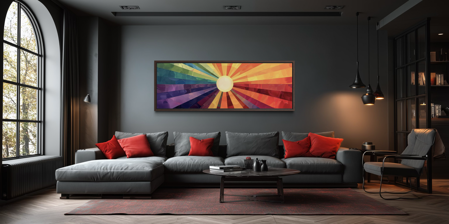 Mid Century Modern Purple Orange Sun Narrow Horizontal Wall Art