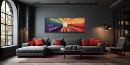 Mid Century Modern Purple Orange Sun Narrow Horizontal Wall Art