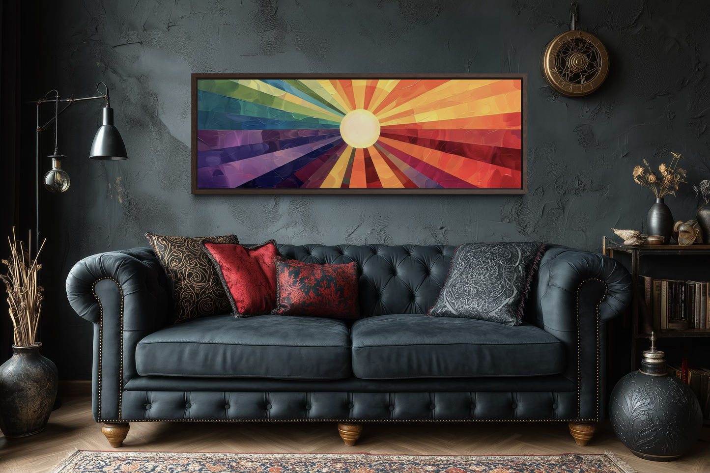 Mid Century Modern Purple Orange Sun Narrow Horizontal Wall Art
