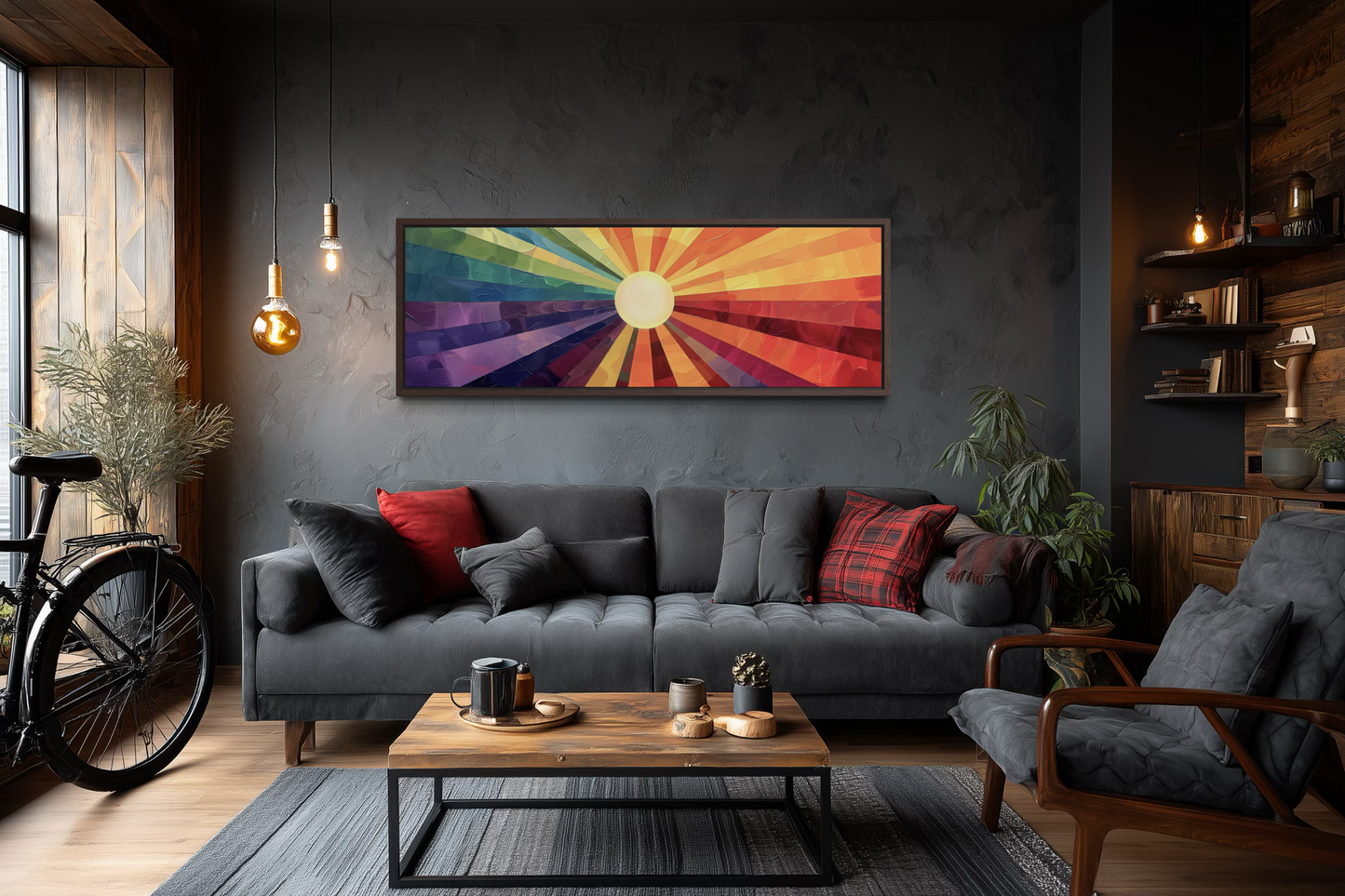 Mid Century Modern Purple Orange Sun Narrow Horizontal Wall Art