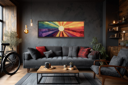 Mid Century Modern Purple Orange Sun Narrow Horizontal Wall Art