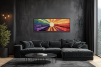 Mid Century Modern Purple Orange Sun Narrow Horizontal Wall Art