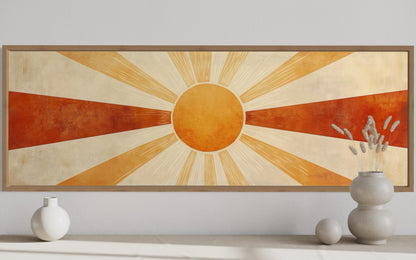 Mid Century Modern Sun Rays Long Horizontal Above Bed Wall Art