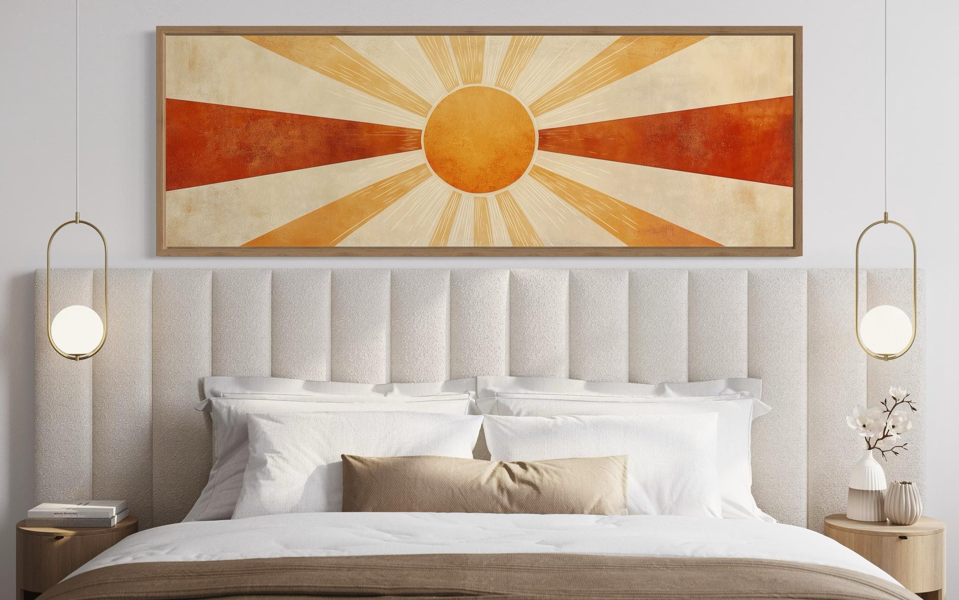Mid Century Modern Sun Rays Long Horizontal Above Bed Wall Art