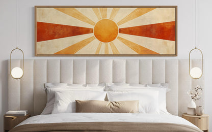 Mid Century Modern Sun Rays Long Horizontal Above Bed Wall Art