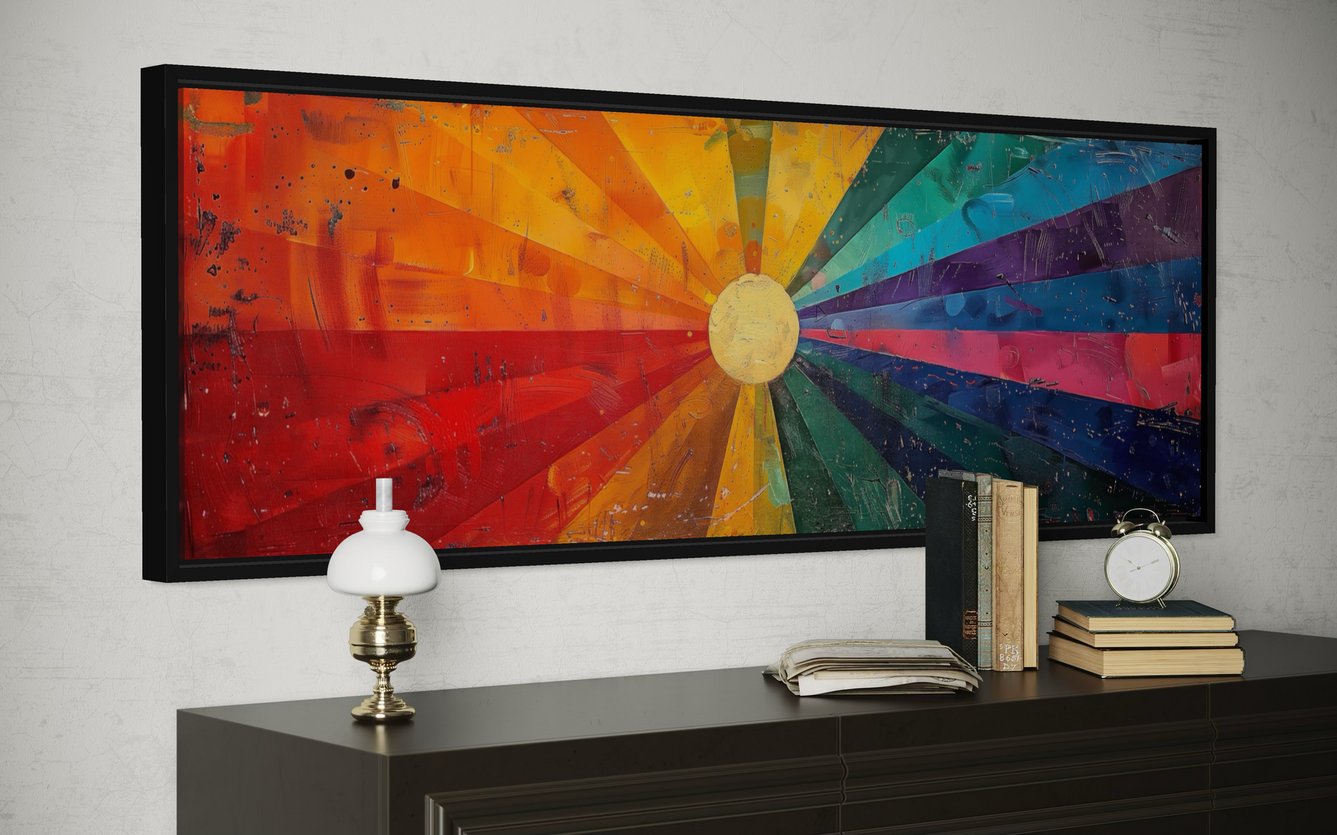 Mid Century Modern Sun Rays Panoramic Canvas Wall Art
