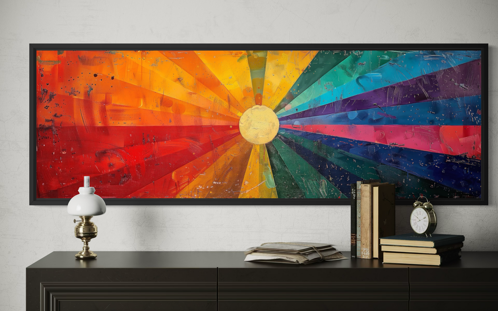 Mid Century Modern Sun Rays Panoramic Canvas Wall Art