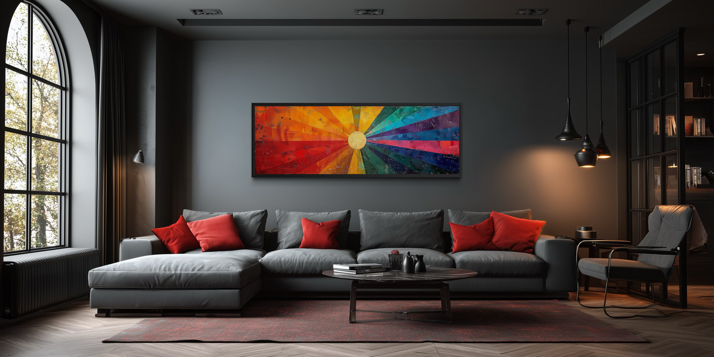 Mid Century Modern Sun Rays Panoramic Canvas Wall Art