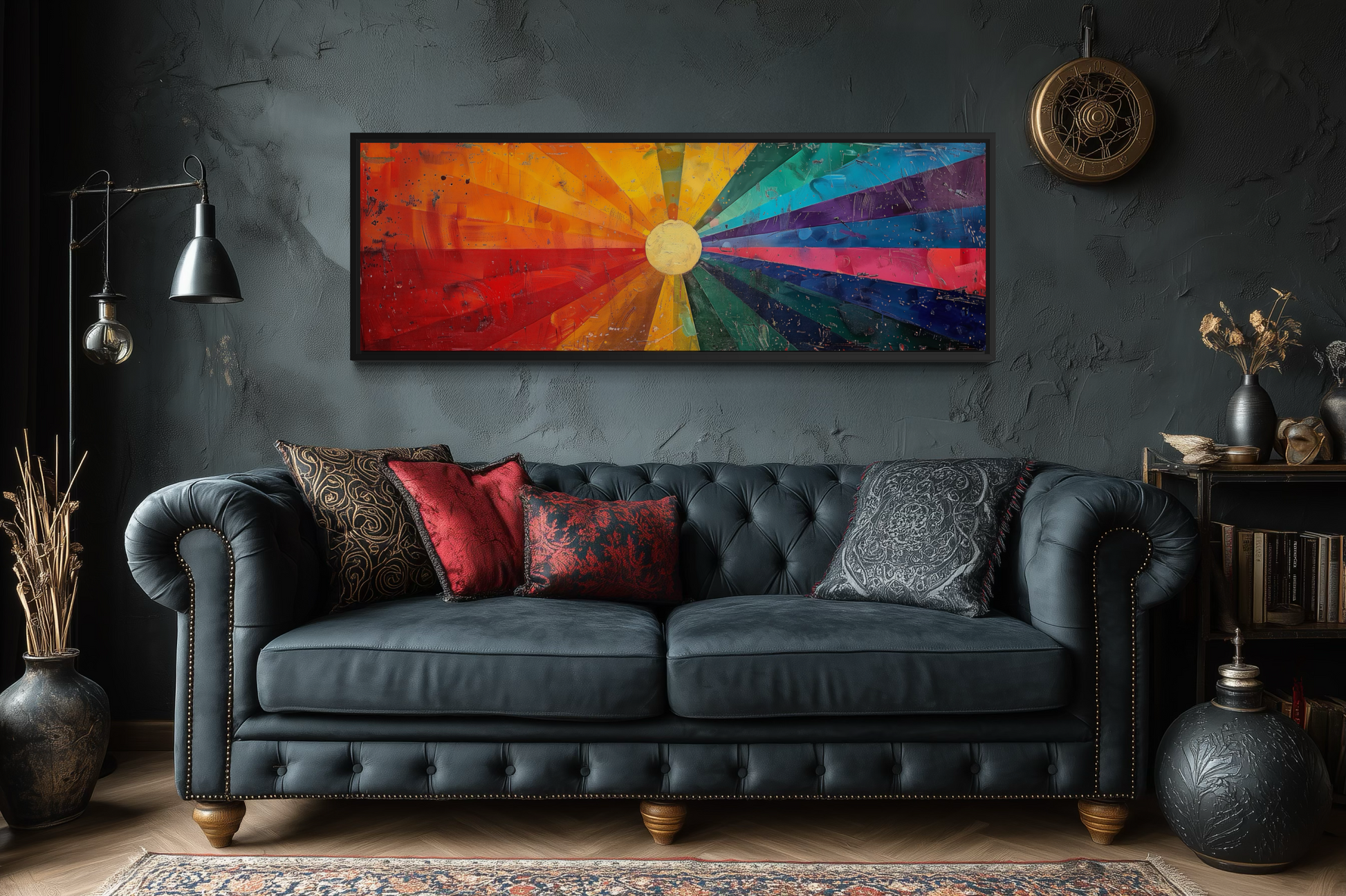 Mid Century Modern Sun Rays Panoramic Canvas Wall Art