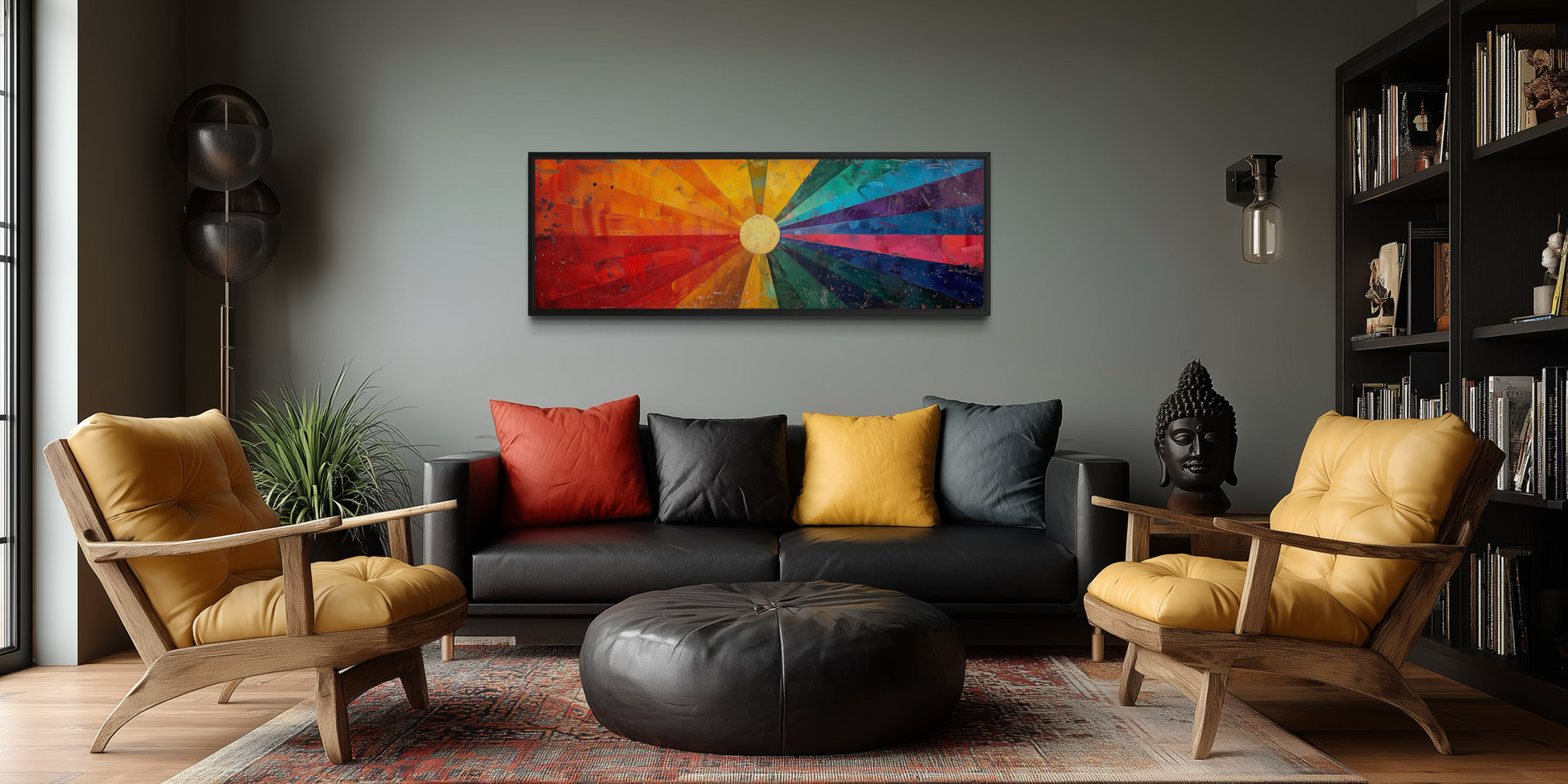 Mid Century Modern Sun Rays Panoramic Canvas Wall Art