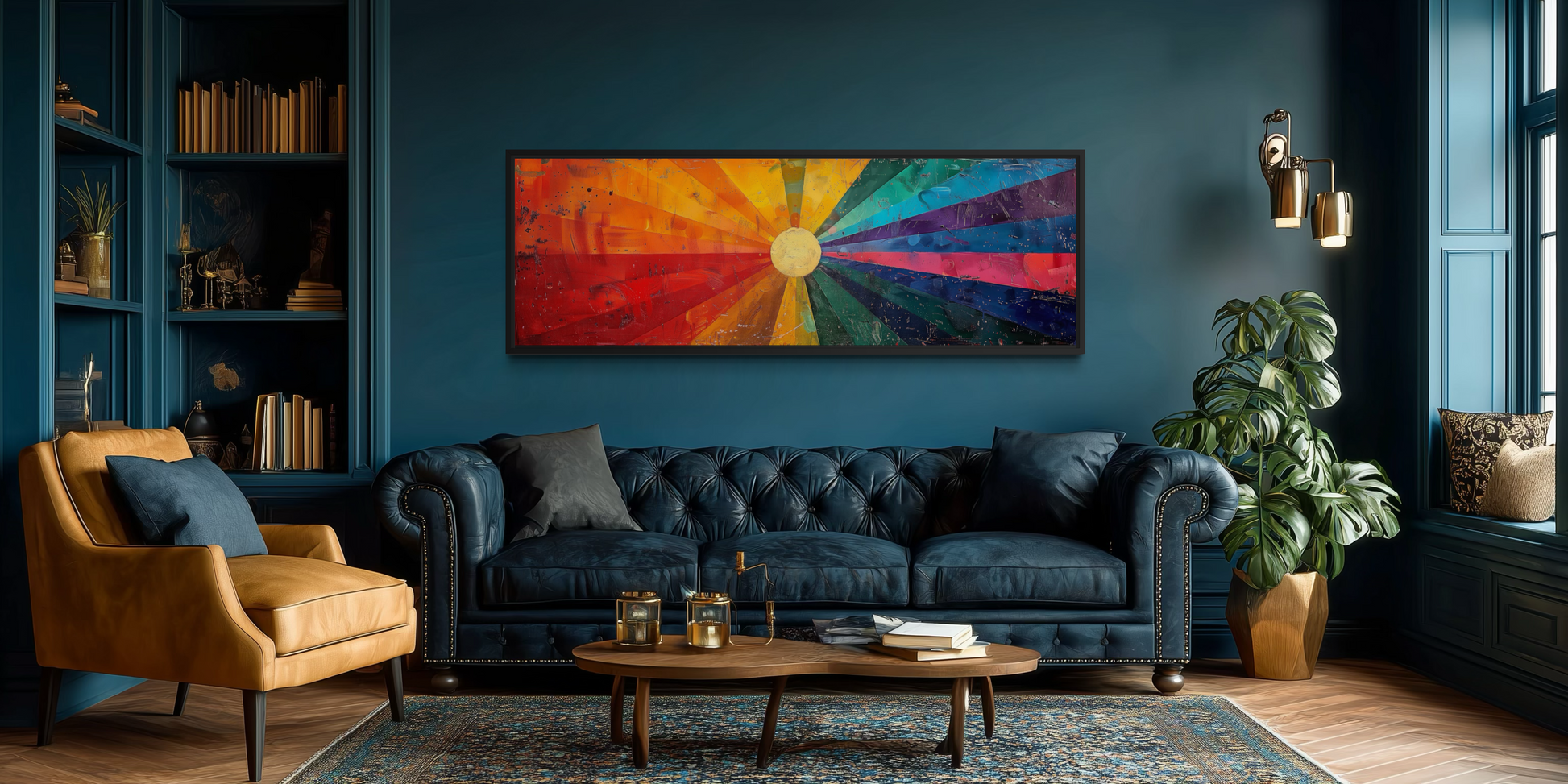 Mid Century Modern Sun Rays Panoramic Canvas Wall Art