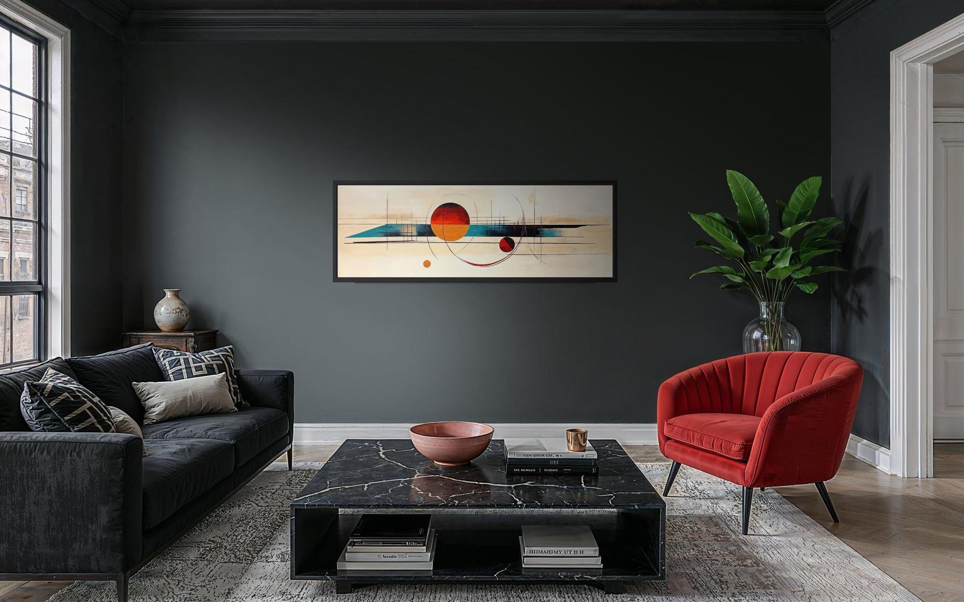 Mid Century Modern Wall Art - Abstract Canvas Print With Geometric Shapes | Long Horizontal Canvas