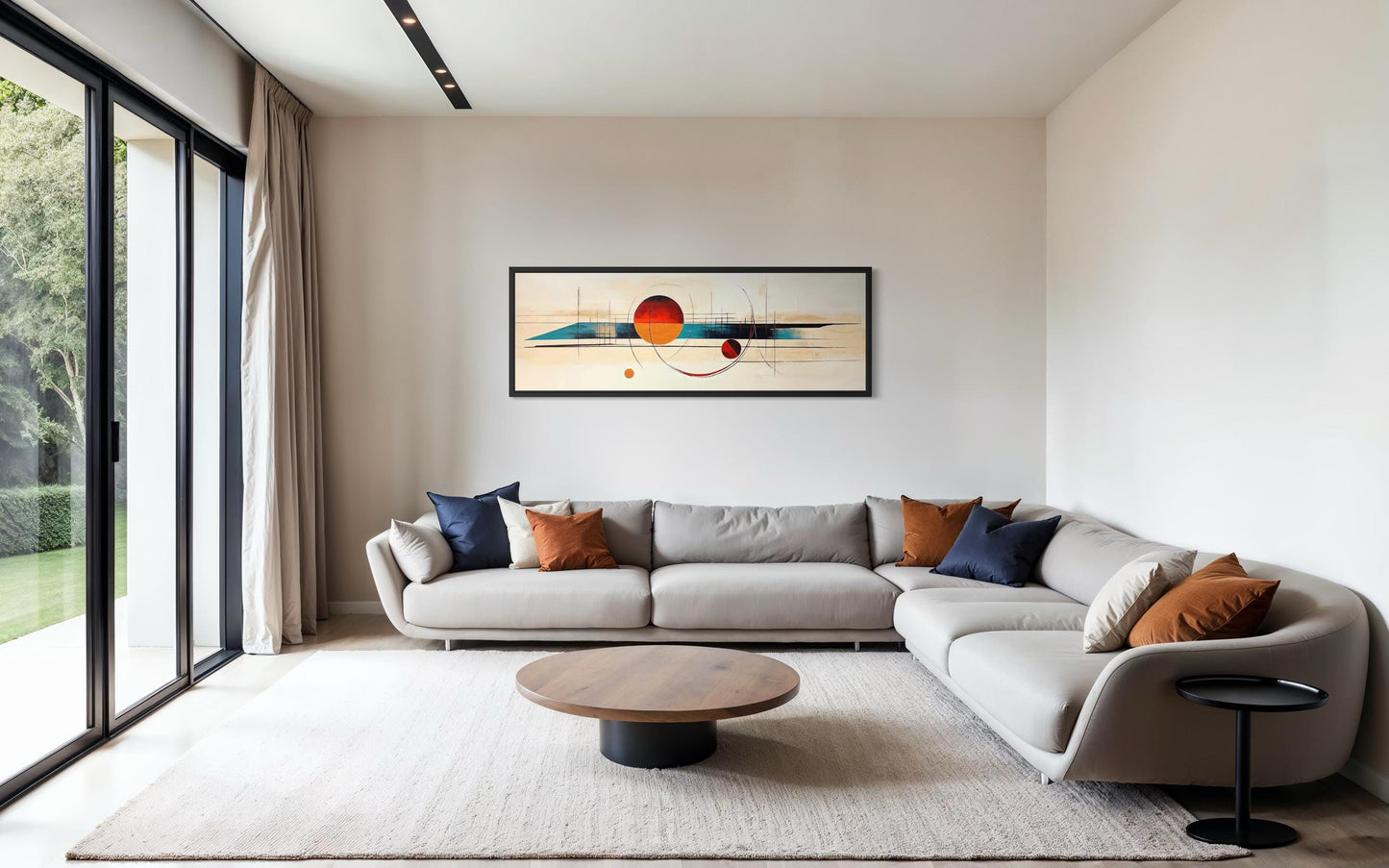 Mid Century Modern Wall Art - Abstract Canvas Print With Geometric Shapes | Long Horizontal Canvas