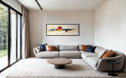 Mid Century Modern Wall Art - Abstract Canvas Print With Geometric Shapes | Long Horizontal Canvas