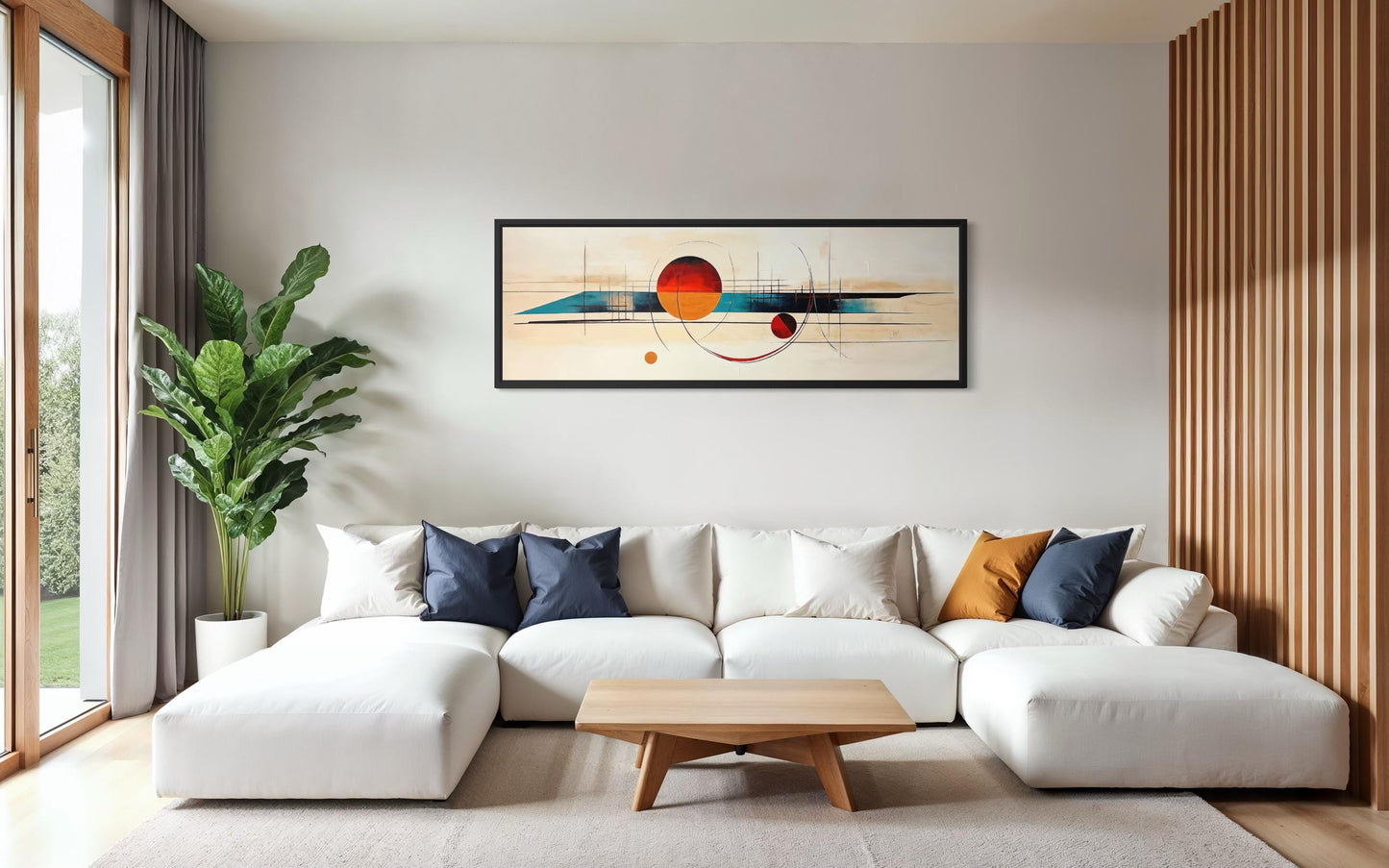 Mid Century Modern Wall Art - Abstract Canvas Print With Geometric Shapes | Long Horizontal Canvas