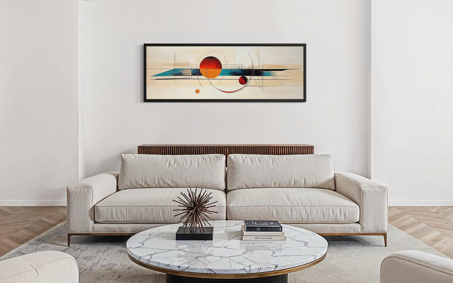 Mid Century Modern Wall Art - Abstract Canvas Print With Geometric Shapes | Long Horizontal Canvas