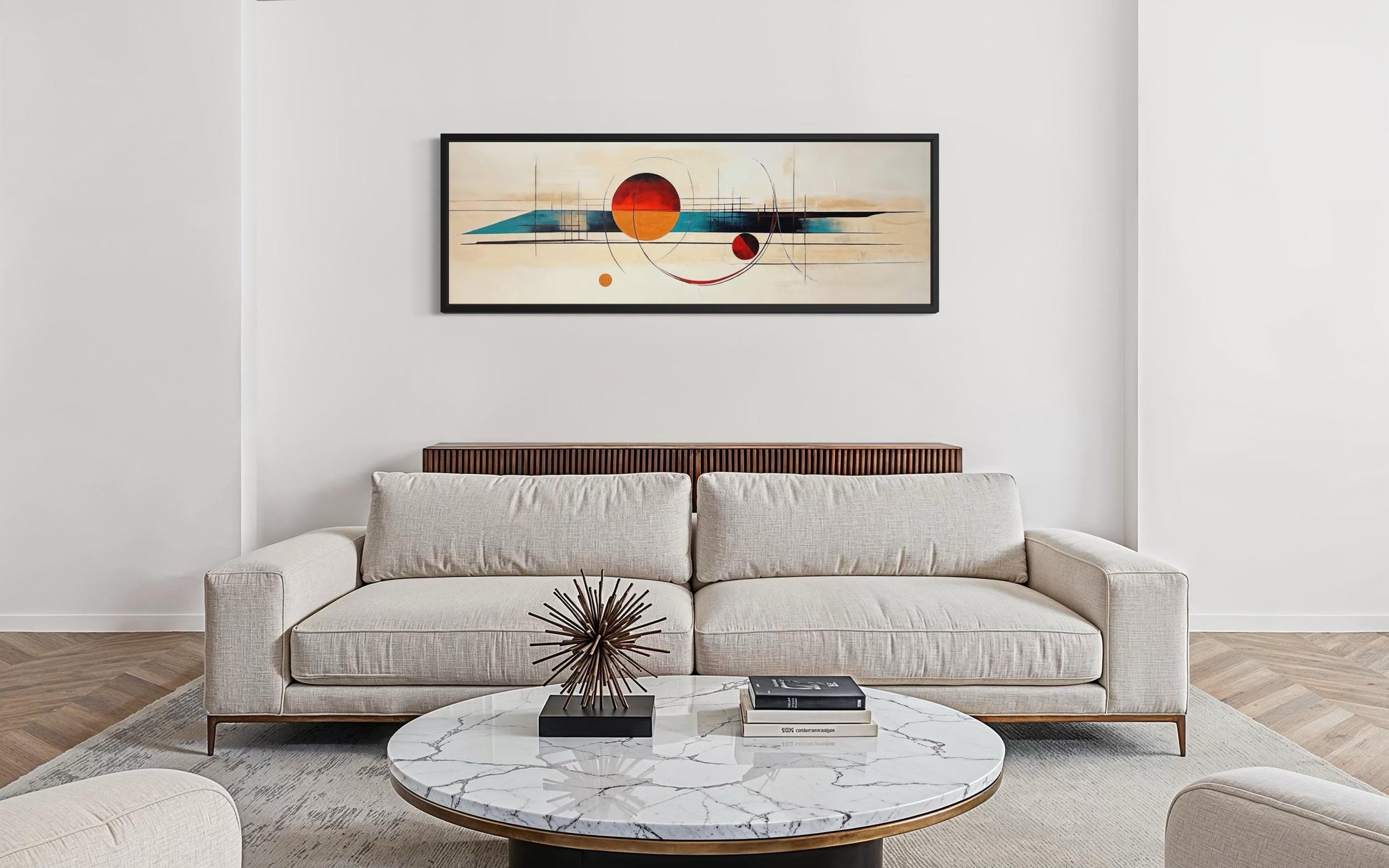 Mid Century Modern Wall Art - Abstract Canvas Print With Geometric Shapes | Long Horizontal Canvas