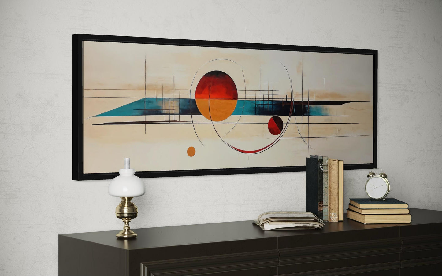 Mid Century Modern Wall Art - Abstract Canvas Print With Geometric Shapes | Long Horizontal Canvas