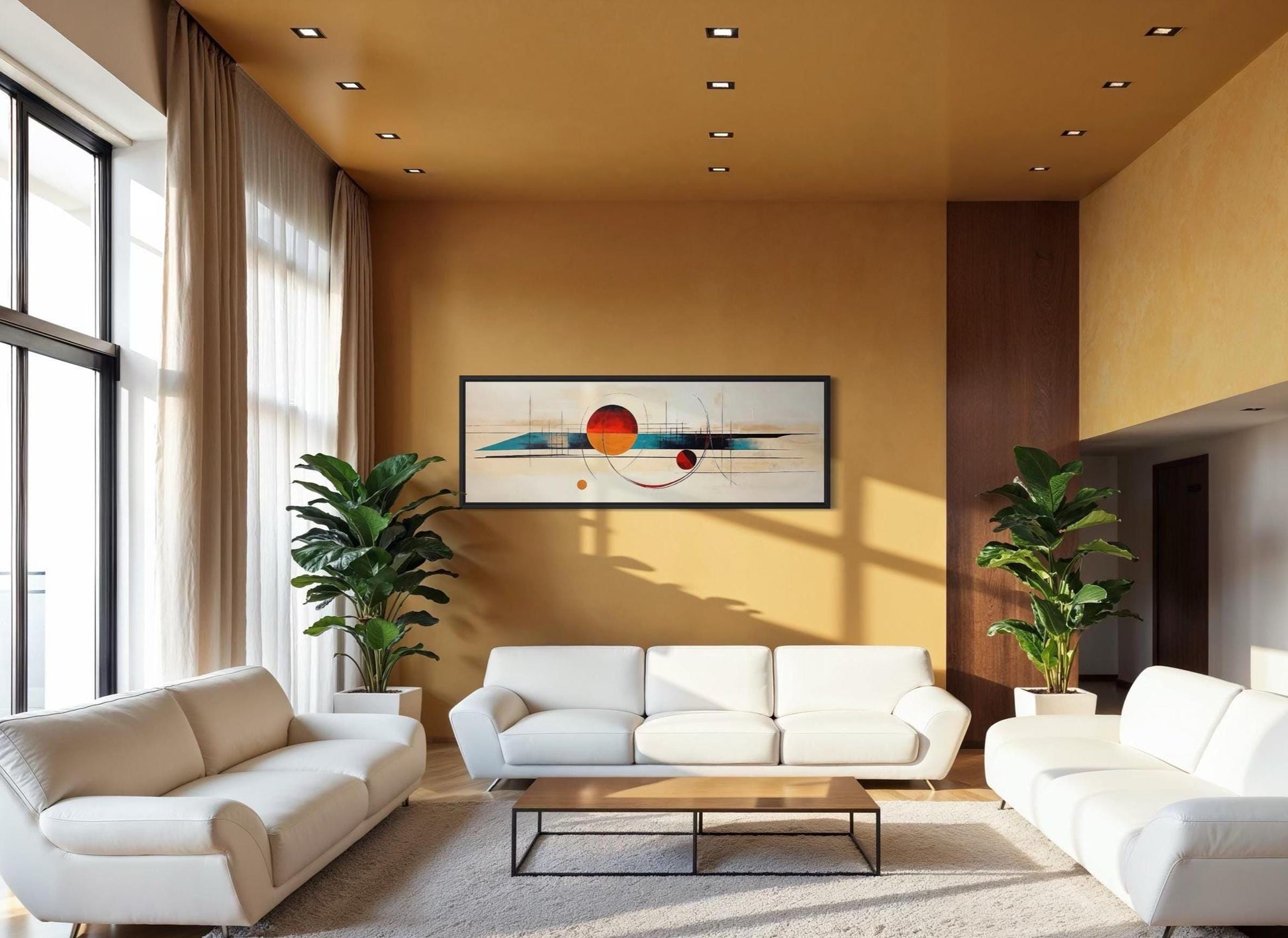 Mid Century Modern Wall Art - Abstract Canvas Print With Geometric Shapes | Long Horizontal Canvas