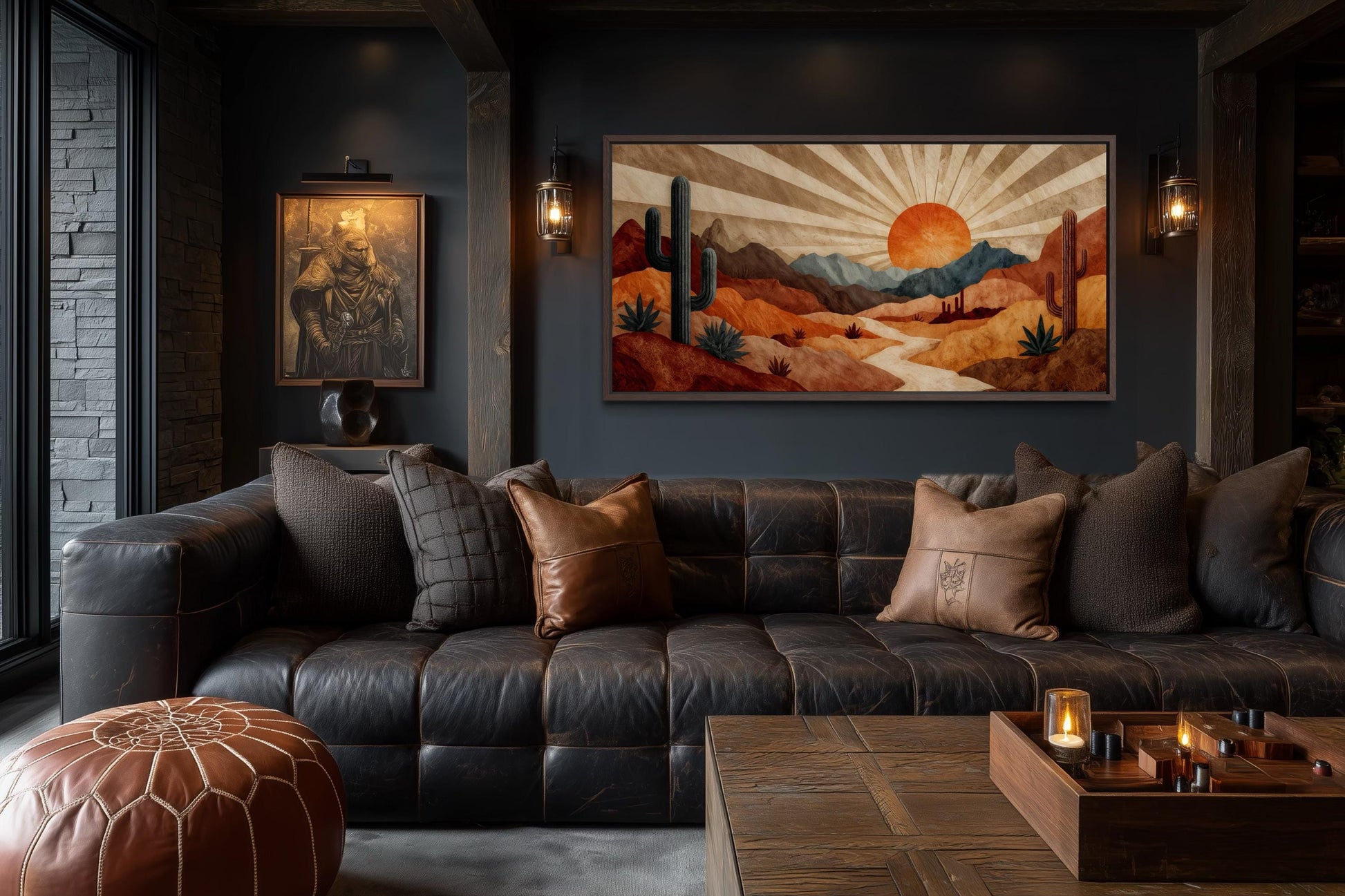 Mid Century Modern Wall Art | Desert Landscape Print - Retro Sunset Canvas in Warm Earth Tones