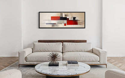 Mid Century Modern Wall Art - Large Abstract Canvas Print | Red Beige Black Geometric Decor