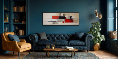 Mid Century Modern Wall Art - Large Abstract Canvas Print | Red Beige Black Geometric Decor
