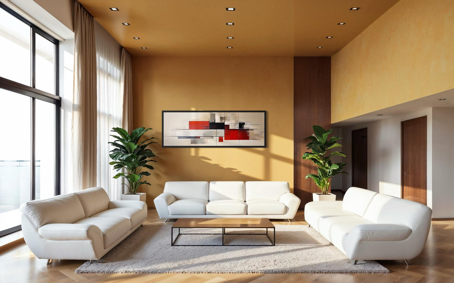 Mid Century Modern Wall Art - Large Abstract Canvas Print | Red Beige Black Geometric Decor