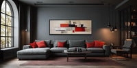 Mid Century Modern Wall Art - Large Abstract Canvas Print | Red Beige Black Geometric Decor