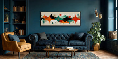 Mid Century Modern Wall Art – Long Horizontal Canvas Print With Atomic Starburst Design