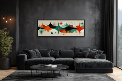 Mid Century Modern Wall Art – Long Horizontal Canvas Print With Atomic Starburst Design