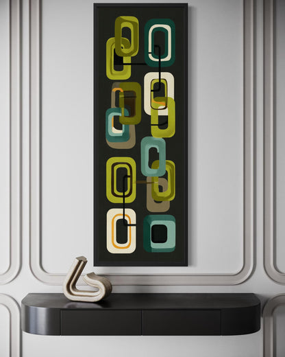 Mid Century Modern Wall Art – Retro Green Geometric Vertical Canvas Print