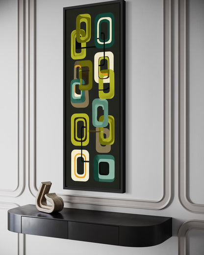 Mid Century Modern Wall Art – Retro Green Geometric Vertical Canvas Print