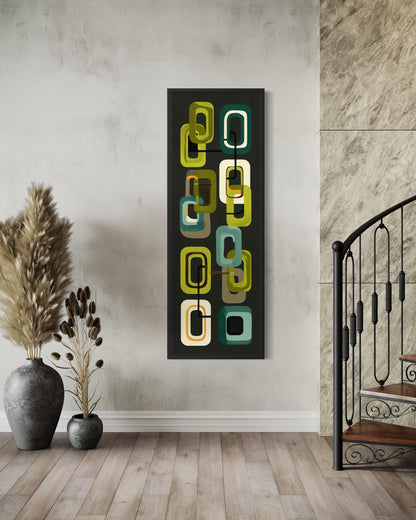 Mid Century Modern Wall Art – Retro Green Geometric Vertical Canvas Print