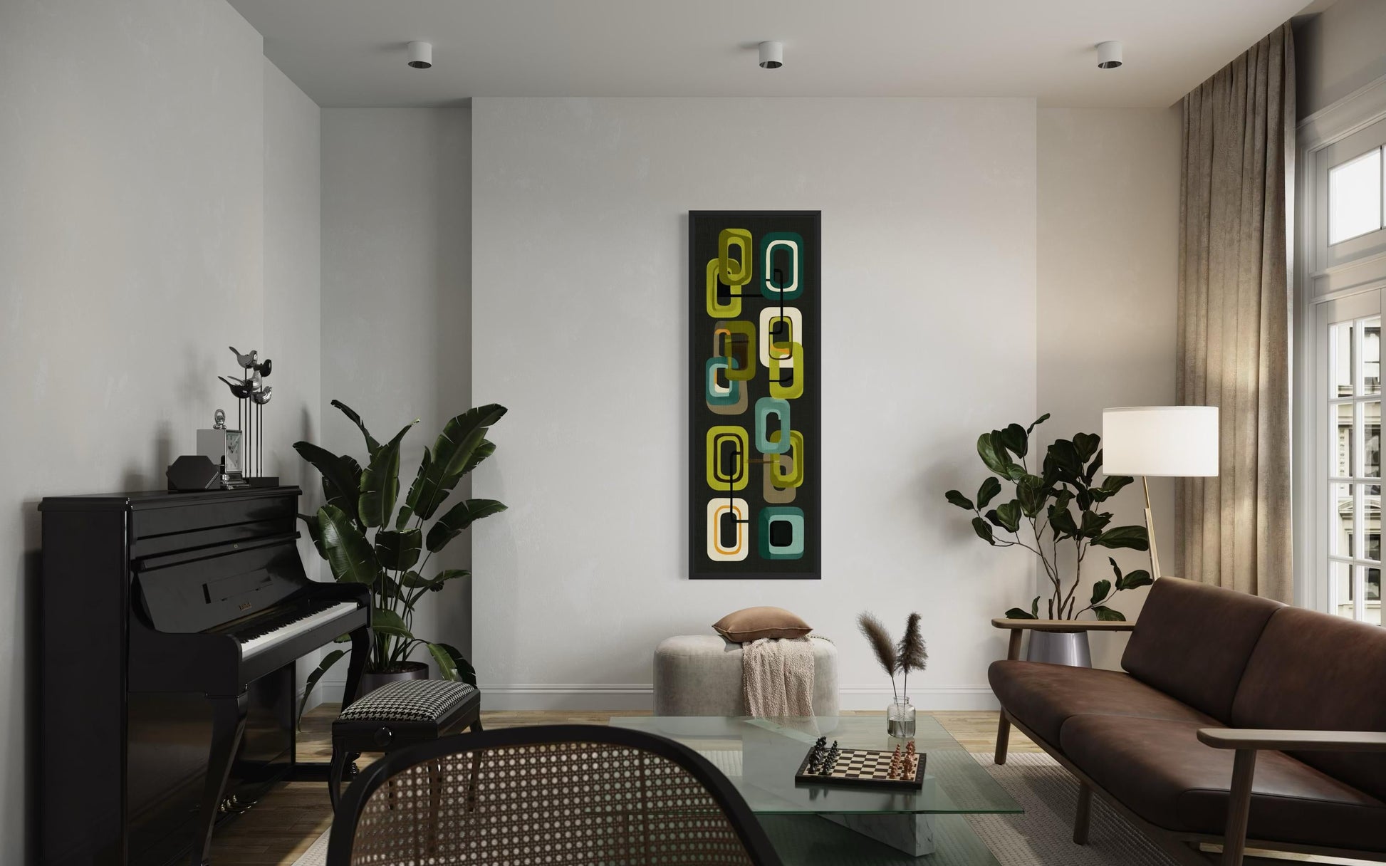 Mid Century Modern Wall Art – Retro Green Geometric Vertical Canvas Print