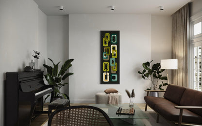 Mid Century Modern Wall Art – Retro Green Geometric Vertical Canvas Print