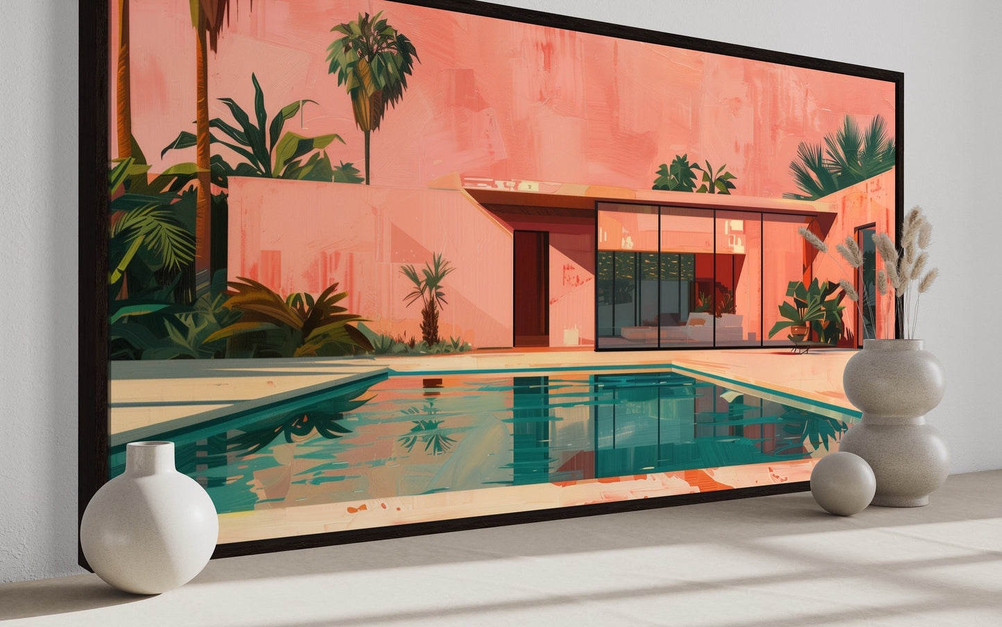 Ping Green Mid Century Modern Wall Art – Retro House Print on Canvas