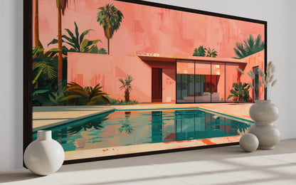 Ping Green Mid Century Modern Wall Art – Retro House Print on Canvas